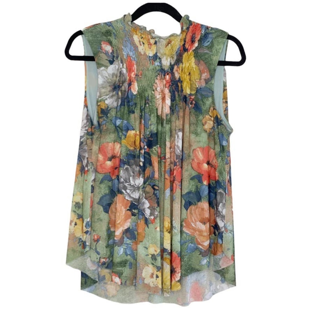 Anthropologie Deletta Epona Floral Mock Neck Smocked Pleated Tank Small - Picture 2 of 8